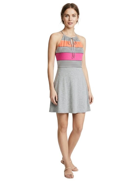 THML Dresses & Skirts - THML Striped Color Block Adjustable Tie Neck Halter Mini Dress Women's Small